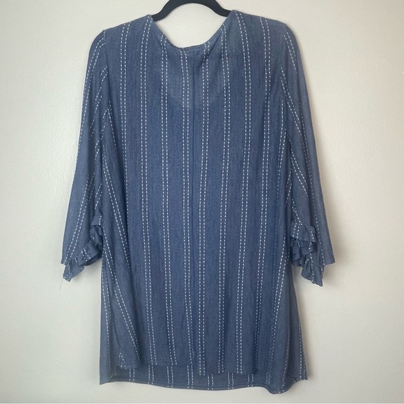Anthropologie W5 blue and white striped blouse with ruffle sleeves - Picture 5 of 5